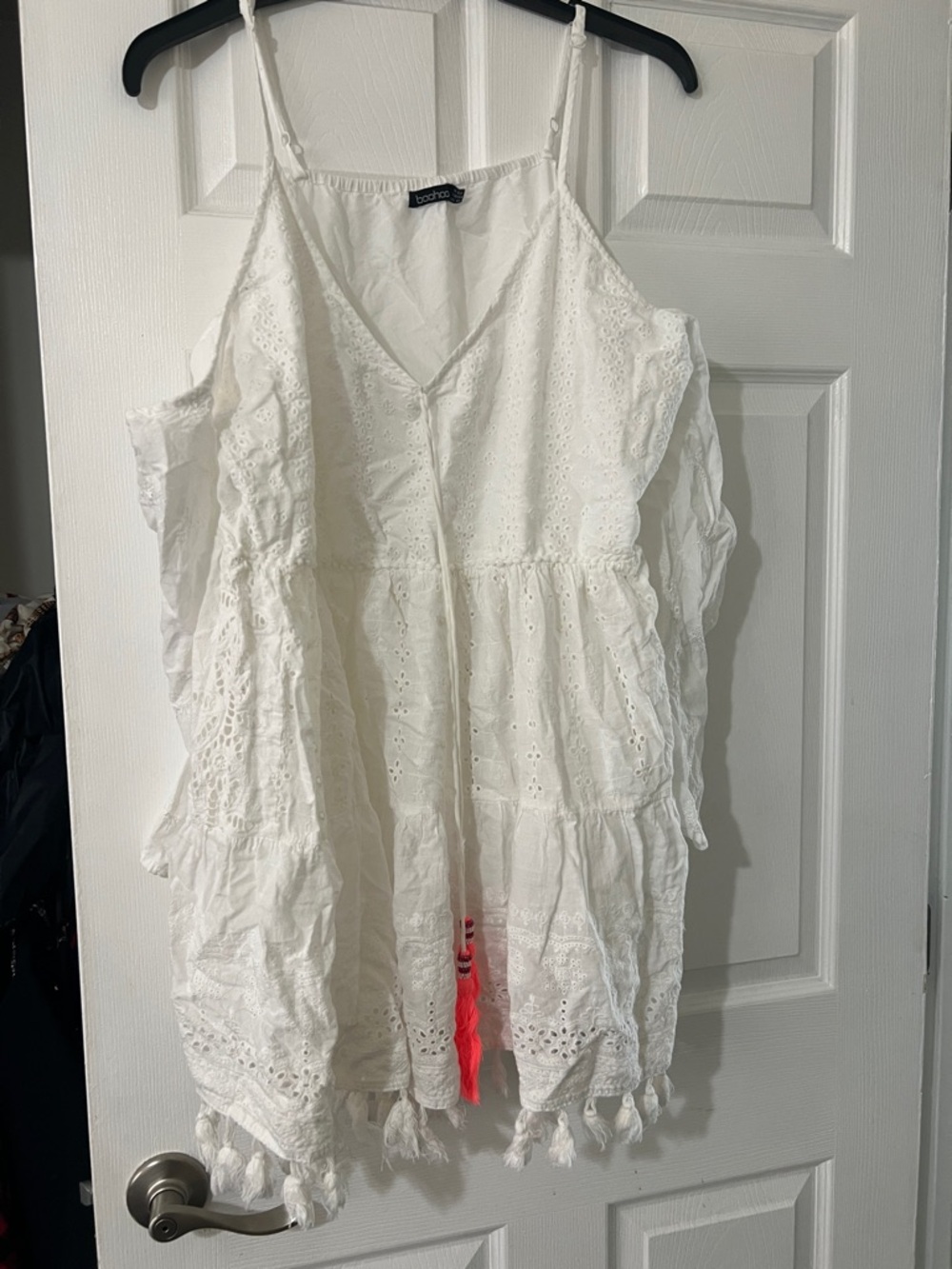 White Eyelet Tassel Tunic Dress